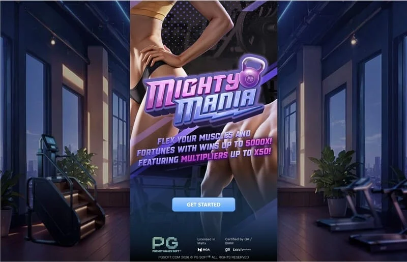 Mighty Mania — menu utama dan skrin pemilihan pertaruhan