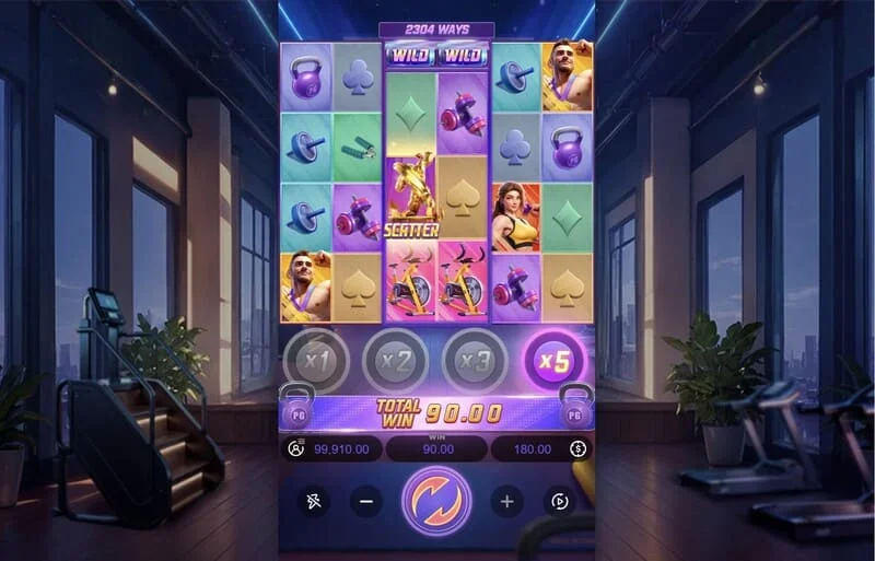 Mighty Mania — skrin permainan utama dengan grid 6x4
